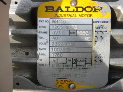 Baldor Industrial Motor 40 HP, 1760 RPM (M4110T)