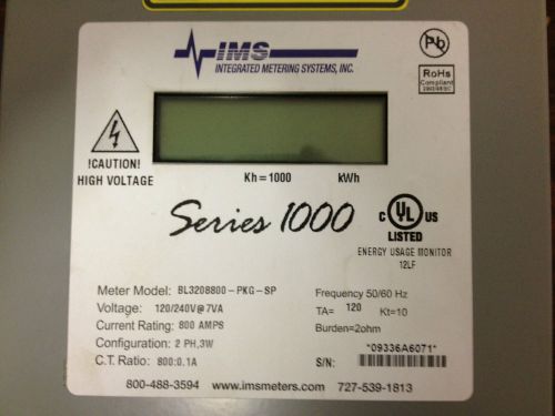 IMS SERIES 1000 WATT HOUR METER. ENERGY USAGE MONITOR. 800 AMP WITH CT&#039;S