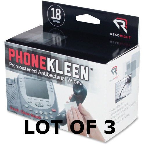 Read Right PhoneKleen Wet Wipes Cloth LOT OF 3 (18 Per Box) - NEW RR1203