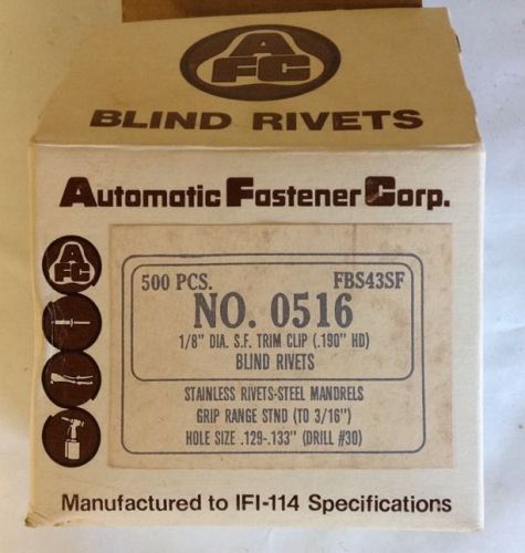 Automatic Fastener Corp. Blind Rivets No. 0516 (500 Pcs) 1/8&#034; Dia. SF Trim Clip