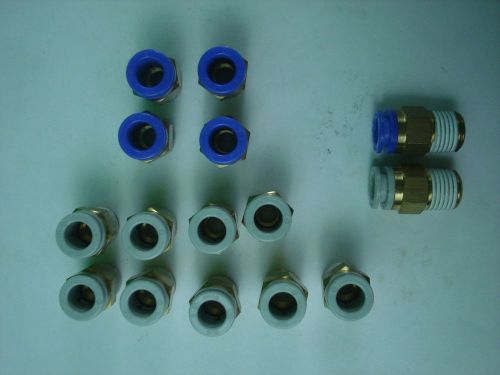 LOT OF 15 SMC PUSH TO CONNECT FITTINGS 1/4&#034; PIPE TO 5/16&#034; TUBE -NEW--FREE SHIP
