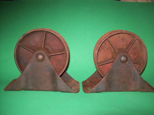 Set of 2 antique bassick cast iron industrial casters wheels 5&#034; for sale