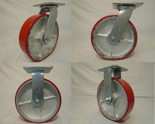 8&#034; x 2&#034; Swivel Casters Polyurethane Wheel Steel Hub (2) Rigid (2) 1400lb each