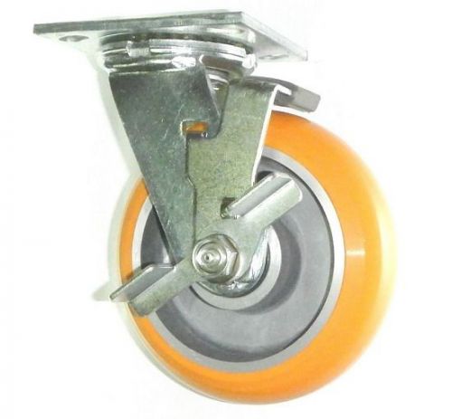 Swivel caster with brake polyurethane on aluminum 6&#034; x 2&#034; 1000# capacity for sale