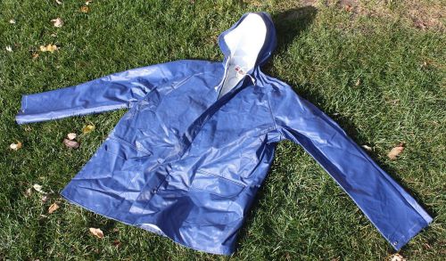 TINGLEY Blue Rain Coat Jacket w/Hood,PVC Size M Vented Zip-Up