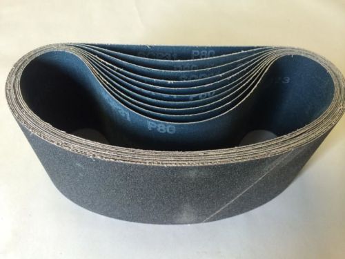 Set of 10 Silicone Carbide Wet / Dry 80 grit 4&#034; x 24&#034; Abrasive Sanding Belts