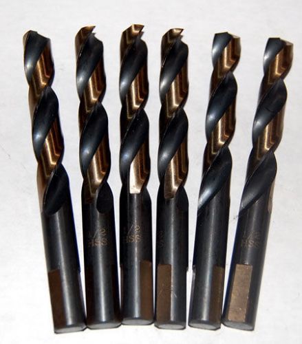 6 pc. 1/2&#034; gold &amp; black heavy duty mechanic&#039;s len drills-stainless &amp; hard metal for sale