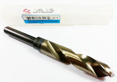 47/64&#034; chicago latrobe  coated hss  reduced 1/2&#034; shank spiral drill (k429) for sale