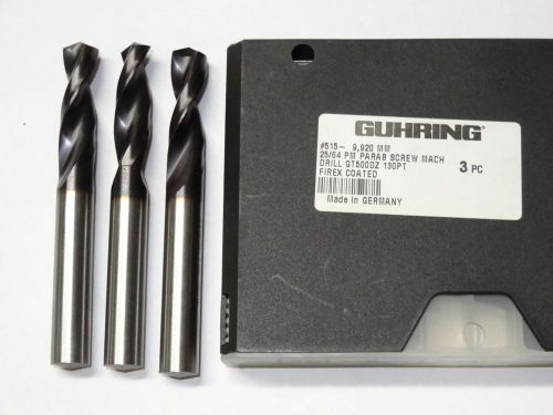 3 guhring 25/64&#034; 9,920mm parabolic flute screw machine 130pt firex cobalt drills for sale