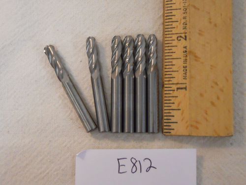 6 NEW 6 MM SHANK CARBIDE ENDMILLS. 4 FLUTE. BALL. MADE IN THE USA  {E812}