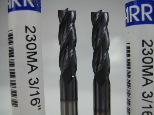 LOT ( 2 ) NEW GARR 3/16&#034; CARBIDE END MILL TIALN MILLING LATHE CNC MACHINIST TOOL