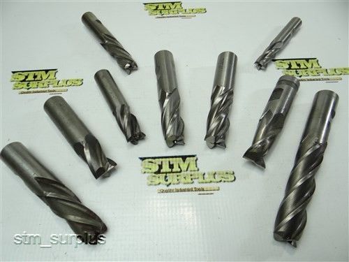 Nice lot of 9 hss straight shank single end mills 1/2&#034; to 3/4&#034; weldon for sale