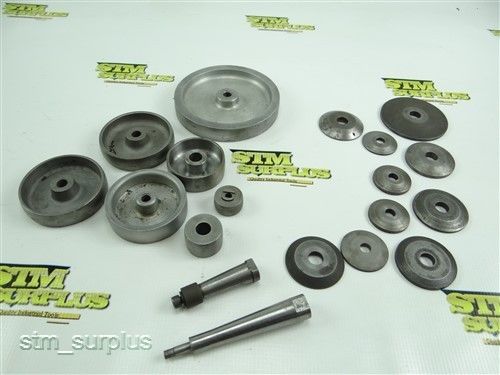 LOT OF ASSORTED PULLEYS FOR TOOL POST GRINDERS + WHEEL FLANGES &amp; SPINDLES DUMORE