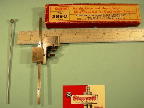 Starrett no.289c height &amp; depth gage set with no.289a square attachment for sale