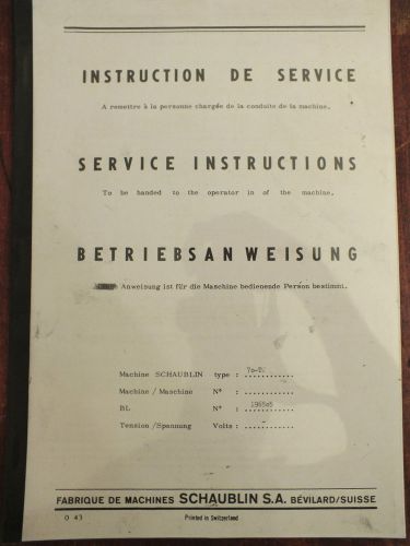 SCHAUBLIN 70 service instructions Metal Lathe Manual book
