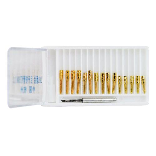 15pcs/Box  24K Gold Dental Screw Posts Drills Kits Refills Plated Tapered BM1.2