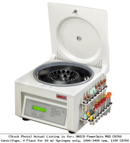 Unico powerspin mxd c8760 centrifuge, 4 place for 60 ml syringes only, 1000-3400 for sale