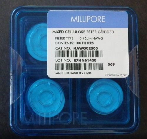 New millipore mixed cellulose ester gridded filters 0.45µm 25mm hawg02500 100/pk for sale