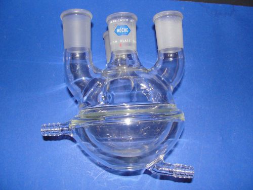 4 neck half jacketed reaction flask 29/42 ground  round bottom boiling 500ml for sale