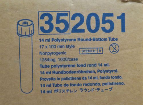Case/1000 BD Falcon 14mL Round Test Tubes Polystyrene w/Caps # 352051