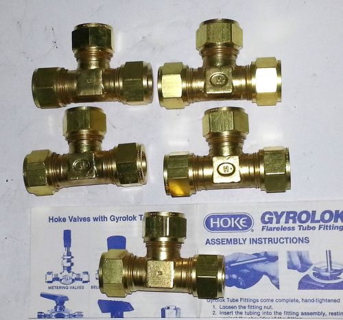 New (5) hoke gyrolok 3/8 brass tee tube ab2778 compression fitting g 10 ttt for sale