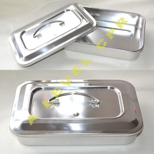 Stainless steel instrument tray with lid medical dental tattoo 9 1/2&#034; for sale