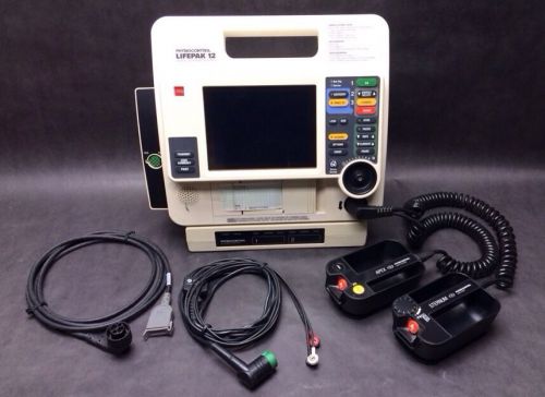 LifePak 12 MONITOR BIPHASIC 3 lead ECG AED Pacing Printer 10-24-16 Batteries