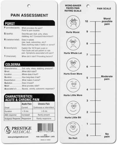 Prestige Medical Pain Assessment Card 3910 - FREE SHIPPING