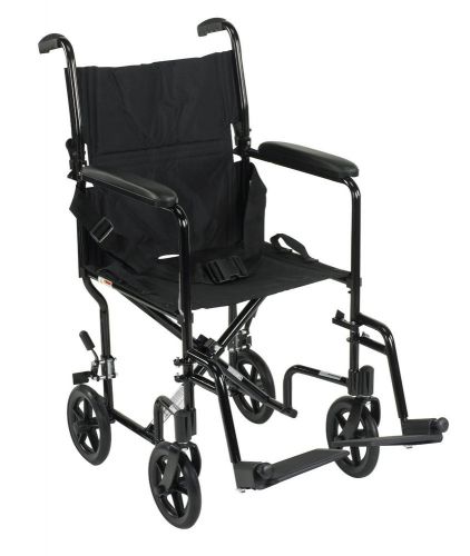 Drive Medical Deluxe Lightweight Aluminum Transport Wheelchair, Black, 17 Inch