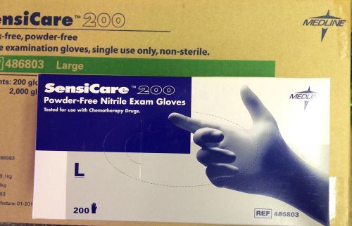 Medline SensiCare 200 Powder-Free Nitrile Exam Gloves,Blue, Large, 2000 Gloves