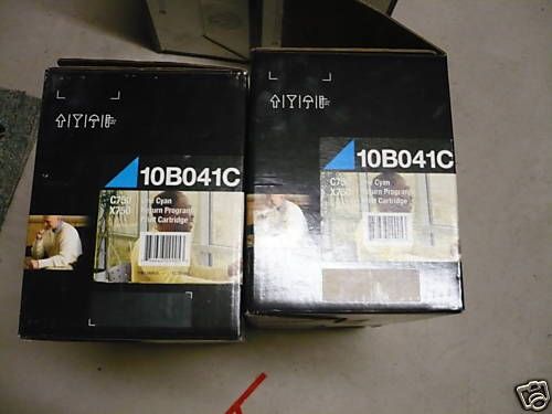Lot of 2 new oem lexmark 10b041c cyan toner cartridges for sale