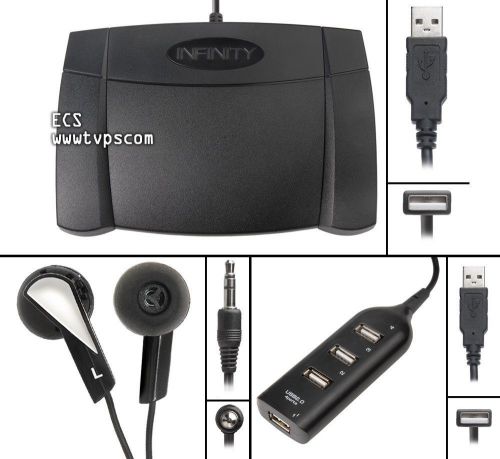Infinity IN-USB-2 INUSB2 PC Computer Transcription Foot Pedal with Headset &amp; Hub