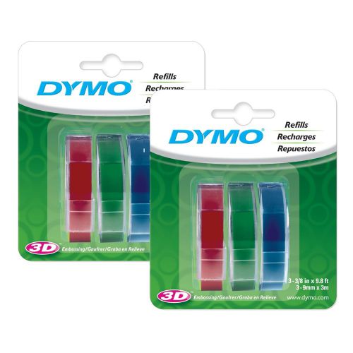 6pk dymo 3/8&#034; 9mm label maker embossing tape red-green-blue (58.8&#039;) 1741671 new for sale