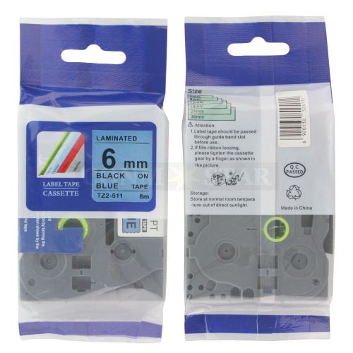 1pk black on blue tape label compatible for brother p-touch tz tze 511 6mm 1/4&#034; for sale