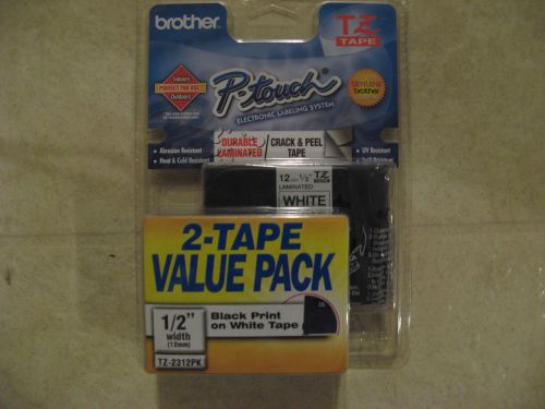 Brother P-Touch Label Maker TZ Tape 1/2&#034; x 26.2&#039; Black on White TZ-231 2-Pack