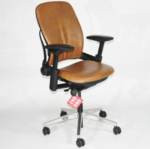 Steelcase Leap V2 chair New Tan Leather Aluminium base
