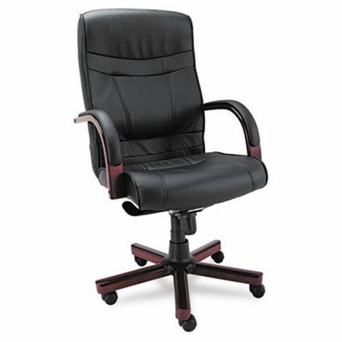 Alera High-Back Leather Chair w/Wood Trim, Black/Mahogany (ALEMA41LS10M)