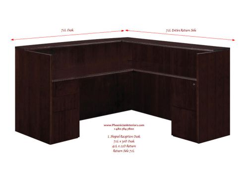 6 foot l shaped reception desk with drawers and countertops black espresso wood for sale