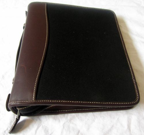 Franklin covey classic brown leather &amp; canvas planner organizer 7 ring binder for sale