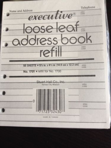 Stuart Hall Executive Loose Leaf Address Book Refill Pages, Rare To Find, NIP!!