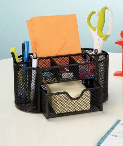 Black Mesh Desktop Organizer ~ Office Home Desk Tray Pens Pencils Holder Supply