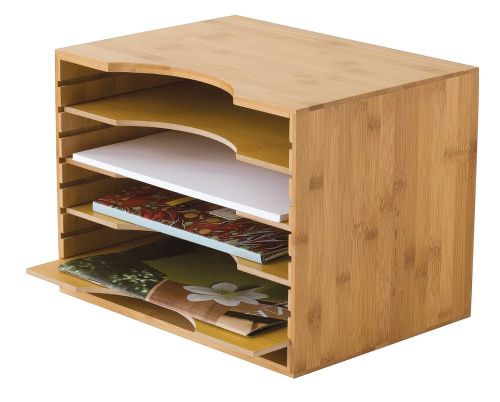 Bamboo file holder organizer 4 section adjustable divider new office mail sorter for sale