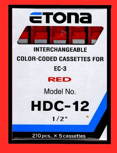 ETONA NEW HDC-12 HEAVY DUTY STAPLE CASSETTE 1/2&#034; Red 210 x 5 Cassettes EC-3