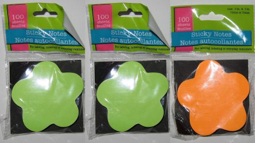 New POST IT Flower Sticky Notes 300 Pages (100 Each) 2 Green 1 Orange