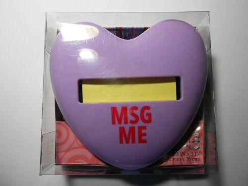 Post-it Pastel Lavender HEART MSG ME Pop-up Note Dispenser w/3&#034;x3&#034; Notes- New!