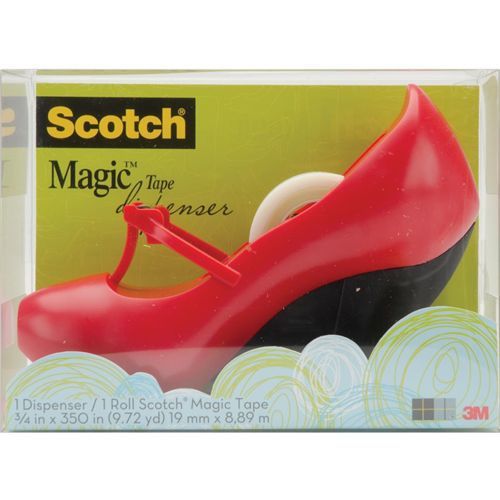 Scotch Red Shoe Tape Dispenser 2 Handed With 1 Roll Of Scotch Magic Tape