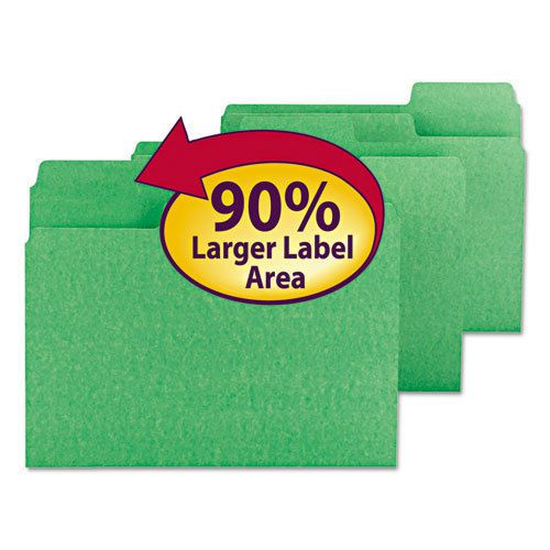 SuperTab Colored File Folders, 1/3 Cut, Letter, Green, 100/Box