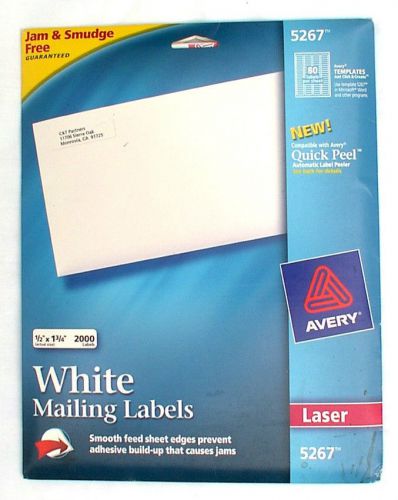 Avery 5267  2000 Self Adhesive Mailing Labels 1/2&#034; x 1 3/4&#034; New In Package