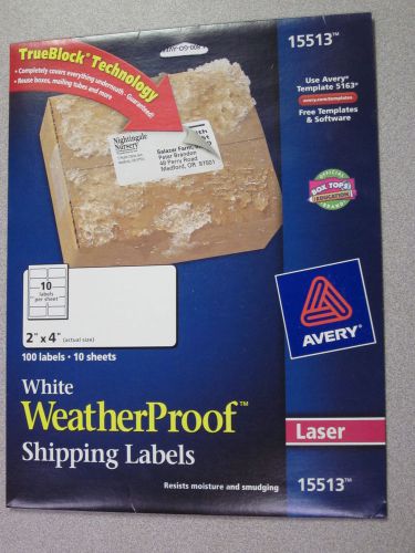 Avery Laser White WeatherProof Shipping Labels, New #15513, 100 labels, 10 sheet