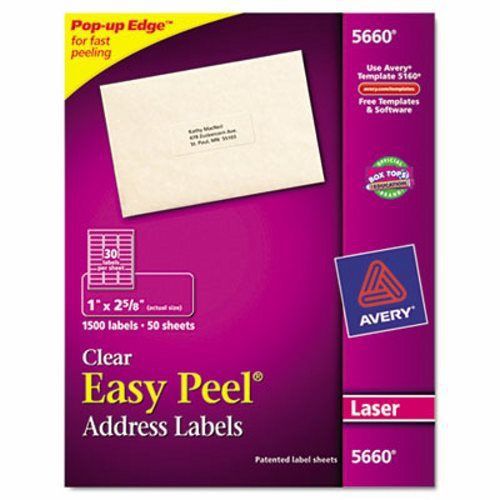 Avery Easy Peel Laser Mailing Labels, 1 x 2-5/8, Clear, 1500/Box (AVE5660)